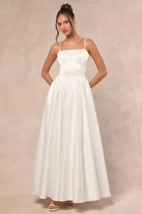 Lulus Bria Dress Women's S White Basque Waist Maxi Dress Wedding Formal NWOT - Picture 1 of 12