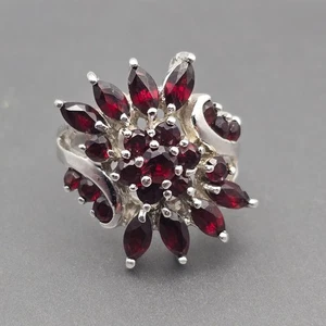 VTG Sterling Silver Garnet Cluster Ring Size 8.5 Statement Piece Signed - Picture 1 of 8
