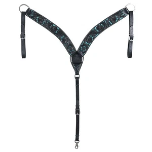 98BH Western Horse Headstall & Breast Collar Tack American Leather Black - Picture 1 of 8