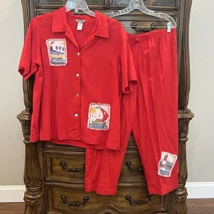 Stonebridge Vintage Leinen Viskose Set Top Übergröße 1X Hose XL rot maritim Reise - Bild 1 von 17
