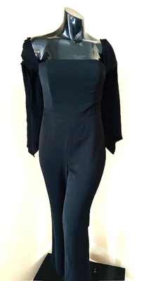 WHITE HOUSE BLACK MARKET dressy off-shoulder jumpsuit black bell sleeve size 6 - Image 1 of 4