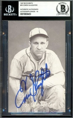 Enos Slaughter Gem Mint 10 Beckett BAS Signed 1947-66 Exhibit Postcard Rookie  - Image 1 of 2