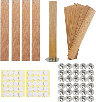 100Pcs Wooden Candle Wicks and Stands 5.1 X 0.5 Inch Natural Candle Wood Wicks w - Image 1 of 4