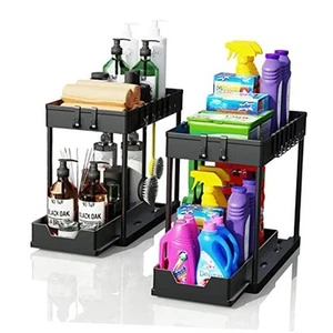 2 Pack Under Sink Organizers and Storage, 2-Tier Sliding Cabinet Basket - Picture 1 of 7