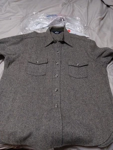 VTG Woolrich Shirt Jacket Tweed Herringbone Mackinaw Shacket Grey..Dry Cleaned - Picture 1 of 6