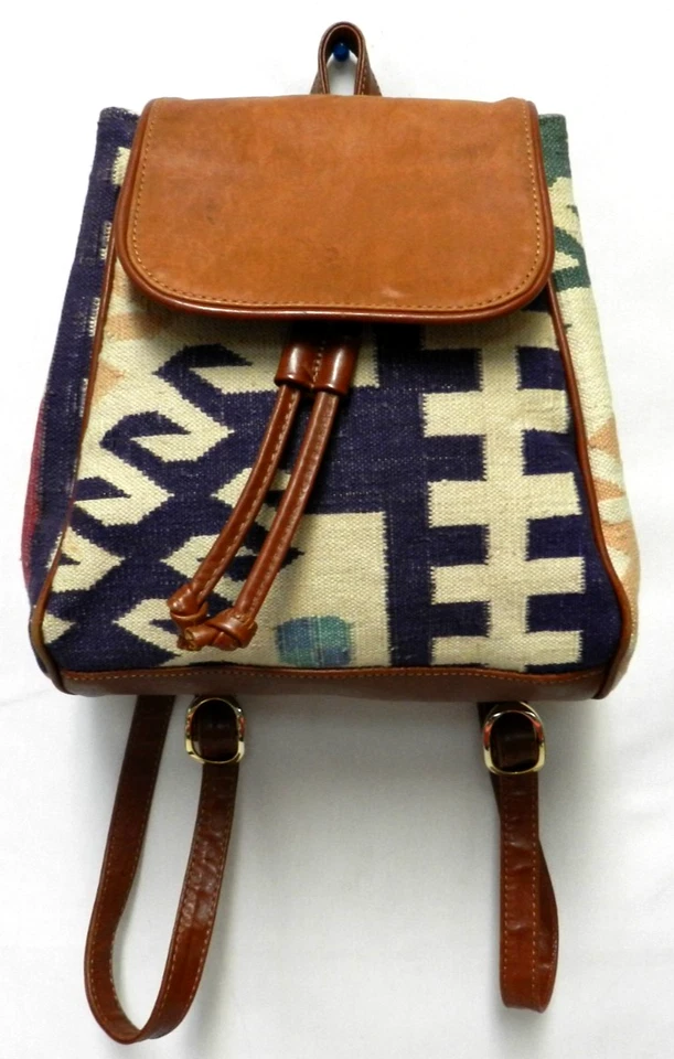 Mochila Mochila Monedero Ajustable Artesanal Vintage Cuero con Tapiz Southwest Manta Foto 1 de 4