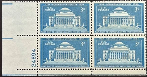 U.S. Scott #1029, P.B. of 4, 200th Anniversary of Columbia Univ. Issue, VF, MNH - Picture 1 of 2
