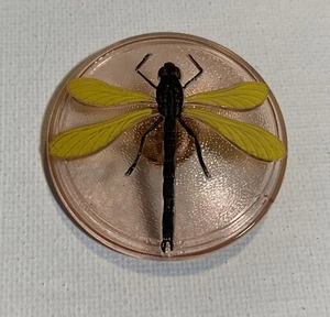Dragonfly Transparent Pink & Yellow Vintage Czech Glass Button 1-5/8" - Picture 1 of 3