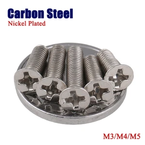 M3/M4/M5 Phillips Countersunk Screw Flat Head Bolts Carbon Steel Nickel Plated - Picture 1 of 45