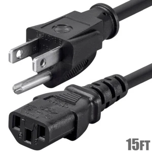 15FT 16 Gauge 3-Prong NEMA 5-15P Male to IEC 60320 C13 Female Power Cord Cable - Picture 1 of 7