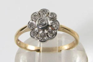 ZIERLICHER ART-DECO-RING 9 KARAT 9 KT KOMPLETT DIAMANT INS GÄNSEBLÜMCHEN KOSTENLOSE GRÖSSE ANPASSUNG - Bild 1 von 5
