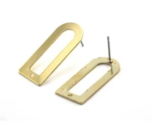 1 pair Earring posts Stud Rectangle and semi circle 30x13 raw brass 3660 - Picture 1 of 2