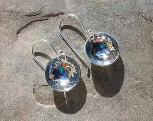 SILVER Dome Earrings 925 Sterling Silver Hammer Earrings Handmade Dangle Earring - Picture 1 of 4