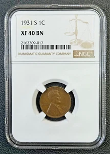 1931 S Wheat Cent in NGC XF 40 Brown,Semi-Key Date, Low Mintage Coin - Picture 1 of 5