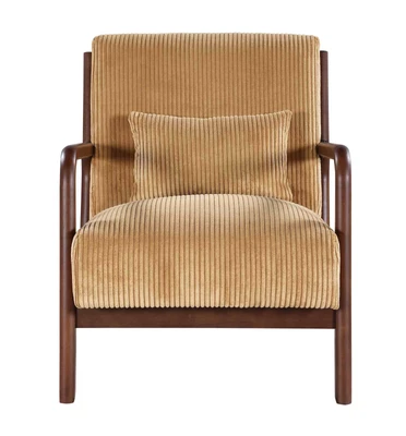 Espreguiçadeira com almofada lombar - amarelo, estrutura de madeira maciça, tecido de veludo - Imagem 1 de 4