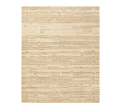 Hand Tufted Wool Area Rug Textured Beige Chevron Pattern Modern Neutral Carpet - Image 1 of 4
