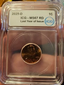 2025- D Lincoln Shield Cents ICG MS67 RD – Last Year of Issue Collectible - Picture 1 of 4