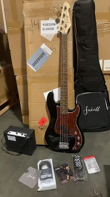 Electric 4strings PJ bass kit set with 10w amp black color cable capo gigbag 026 - Image 1 of 4