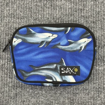 Sax Cosmetic Bag Dolphin Print Small Carry/Makeup Pouch 8.5”W Blue, Zip, Lined - Image 1 of 4