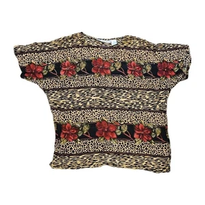 Blusa De Colección Jane Ashley Para Mujer XL Leopardo Guepardo Floral Cuentas Retro Playa Boho - Imagen 1 de 8