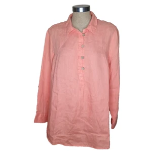 Sigrid Olsen Blouse Linen Size 1X Coral Button Up Women Shirt - Picture 1 of 11