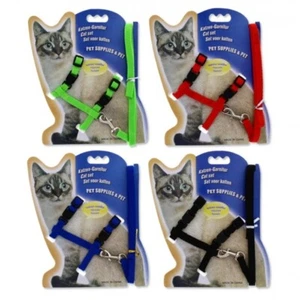 Kätzchengeschirr Leine verstellbar Nylon Haustier Zug Einfarbig Geschirr für Katzen - Bild 1 von 14