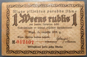 LETONIA LATVIA RIGA 1 ROUBLE 1919 BC - Picture 1 of 2
