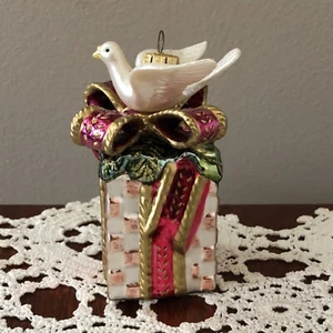 MINT Christmas FITZ & FLOYD Gregorian Gift Box & Dove Mercury Glass Ornament - Picture 1 of 7