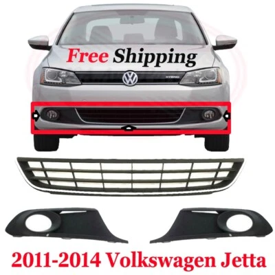 For 2011-2014 Volkswagen Jetta Front Bumper Grille & Fog Lamp Bezel Set of 3 Foto 1 de 4