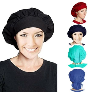 Adjustable Solid Color Cotton Caps Scrub Bouffant Hat Doctor Nurse Cap Banded - Picture 1 of 12