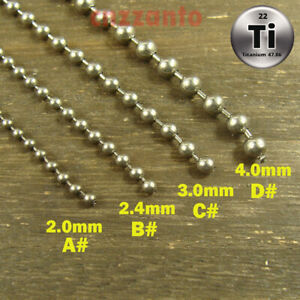 Titanium bead ball chain necklace 2.0mm 2.4mm 3.0mm 4.0mm anti-allergy Military