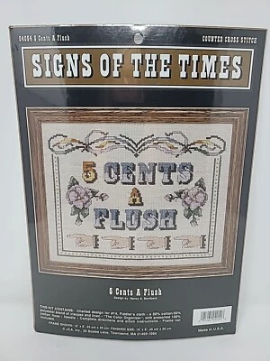 JCA Counted Cross Stitch Kit  Signs Of The Times 5 Cents A Flush Bathroom Decor - Image 1 of 4
