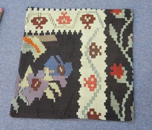 Vintage Old Turkish Anatolian Kilim Pillow Cushion Hand Woven Wool 18" x 18" - Picture 1 of 3