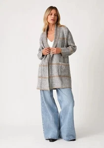 Lovestitch Juno Windowpane Plaid Cardigan Jacket in Gray - Sz M - NWT - Picture 1 of 8
