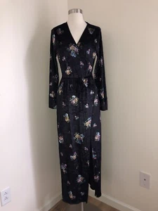 NUEVO ZARA VELVET LARGO ESTAMPADO FLORAL MAXI NEGRO VESTIDO WRAP KIMONO DUSTER ABRIGO SZ S - Imagen 1 de 11