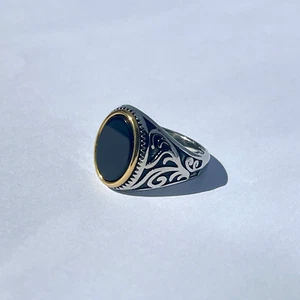 Black Stone Men Ring - 925 Sterling Silver Onyx Men Ring - Gemstone Men Ring - Picture 1 of 7