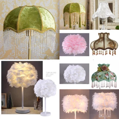 Fringe Feather Lamp Shades Crystal Floral Light Shade Table Lamp Home Decor - Image 1 of 4