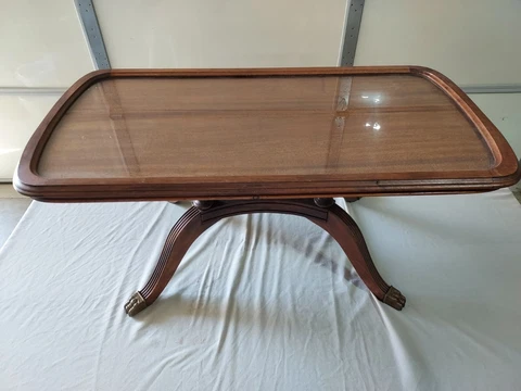 Clawfoot Wood Coffee Table Removable Glass Top Cover