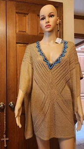 New Chicos S/M Nicki Knit Peri Poncho Neutral Beaded Classic Minimalist NWT - Picture 1 of 6