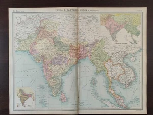 VINTAGE MAP-THE TIMES ATLAS OF THE WORLD-INDIA & FARTHER INDIA-POLITICAL -1920 - Picture 1 of 3