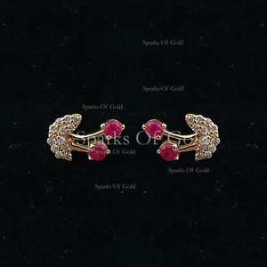 Natürliche Diamant und Rubin Kirsche Ohrstecker 14Kt Gelbgold Ohrringe Geburtstagsgeschenk - Bild 1 von 4