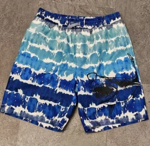 NWT Thereabouts Boys 10/12H Husky Board Shorts Swim Trunks Blue Tie Dye Shark - Picture 1 of 7