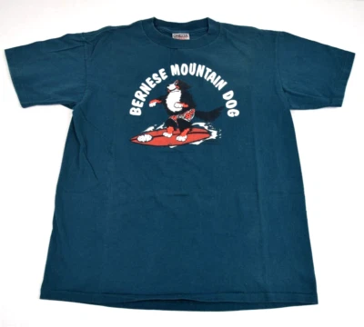 Vintage T-Shirt Oneita Size S 90s Bernese Mountain Dog Surfing USA Single Stitch - Image 1 of 4