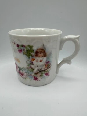 Antigua taza de mercancía de transferencia 'para un buen niño' hada pixie flor rosa Alemania Foto 1 de 4