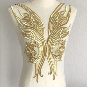Gold Applique Trimmings with Detailed Embroidery Glamorous for Clothing Costumes - Picture 1 of 3
