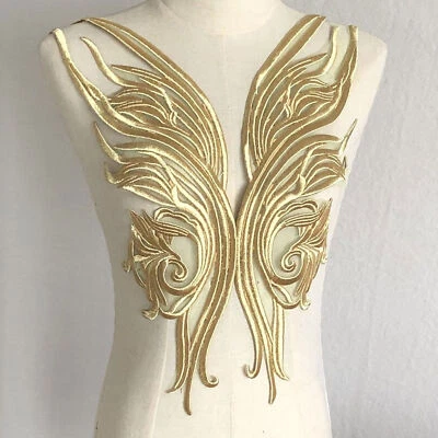 Gold Applique Trimmings with Detailed Embroidery Glamorous for Clothing Costumes - Image 1 of 3