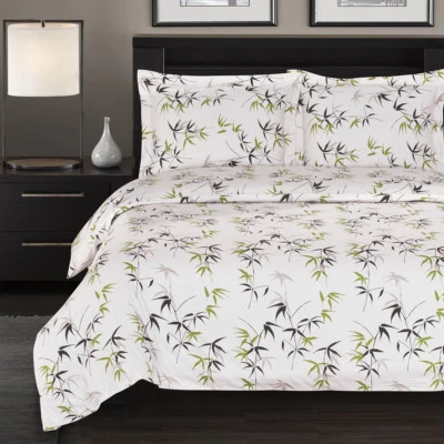 100% Cotton Duvet Cover Sets- Fern 300 Thread Count Reversible Flower Printed - Image 1 of 2