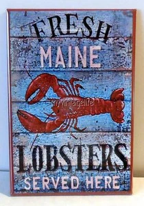 Vintage Weathered FRESH MAINE LOBSTERS Sign 2" x 3" Fridge MAGNET New England - Picture 1 of 1