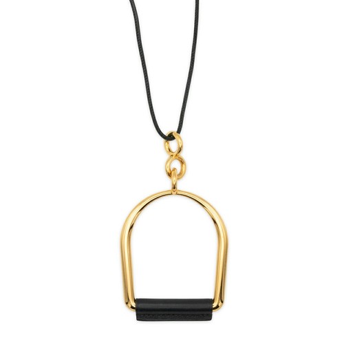 HERMÈS Hermes Elitege Echestor Gm Collana Ciondolo Vo Veloce Pelle Placcata Oro Nero H