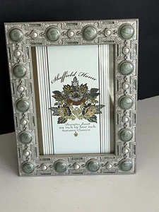 Verzierter Sheffield Emaille Schmuck Rahmen Foto Bild Grün Silber 4x6" Photo - Bild 1 von 6